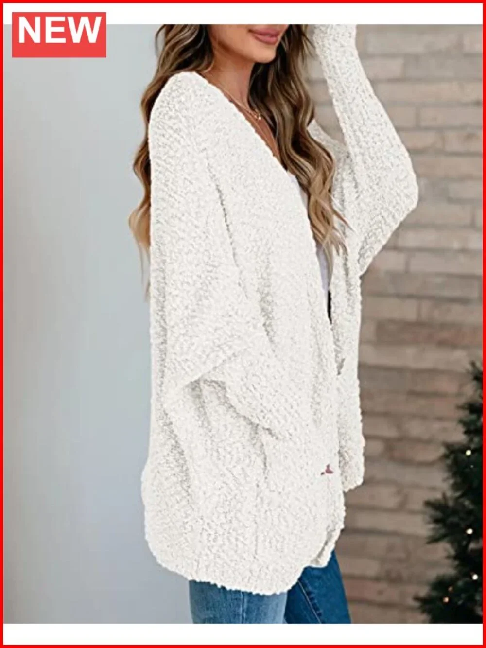 Oversized Chunky Popcorn Knit Cardigan Batwing Sleeve Cozy Sweater
